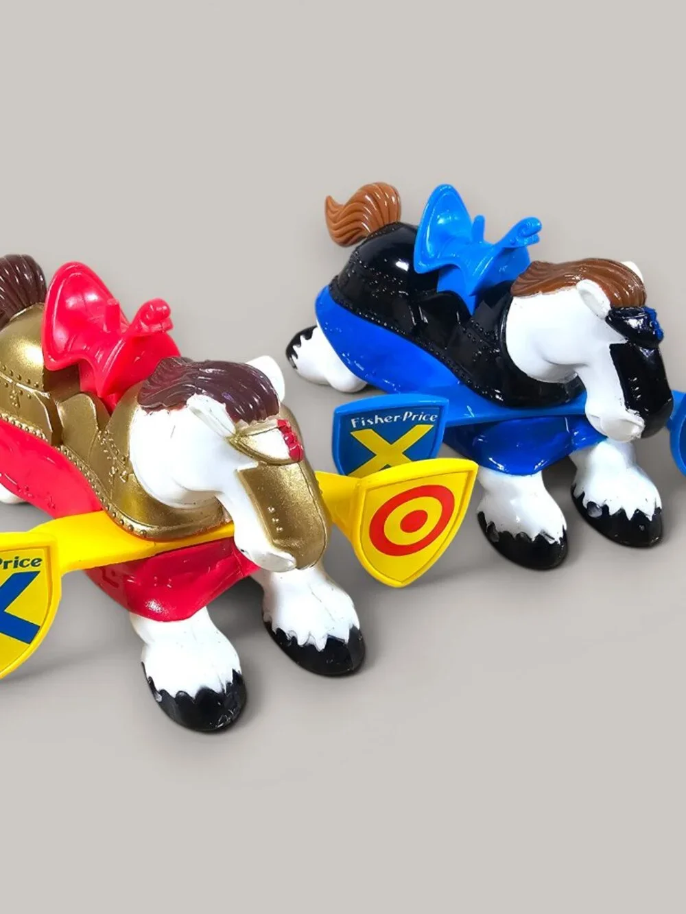 Fisher Price Great Adventures Jousting Horse Lot of 2 Red Blue Vintage 90s 4.5